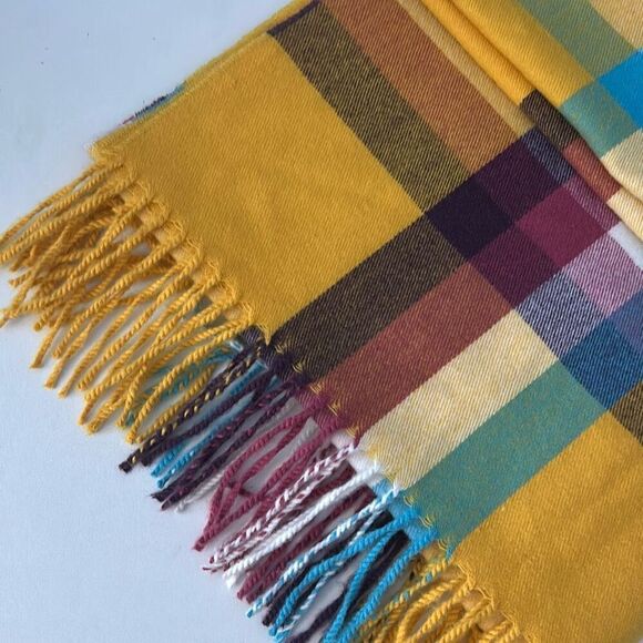 GAP Recycled Cozy Scarf Yellow Plaid Unisex - Picture 2 of 5